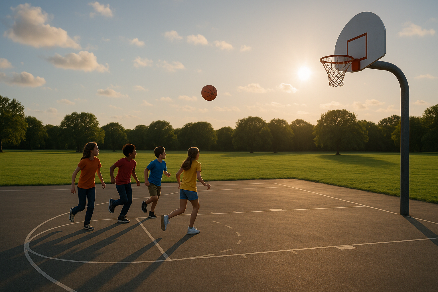 Evening Basketball Fun in the Park