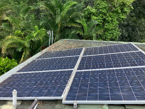 Dirty Solar panels prior to cleaning at a property in indooroopilly