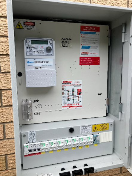 digital electricity meter installed on a switchboard at a property in Cleveland