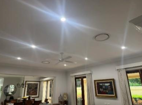 An image of brand new downlights installed at a household in Noosa during a full home electrical upgrade.