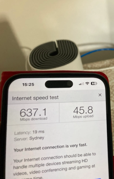 home internet speed test performed after wifi upgrade at a property in Helensvale