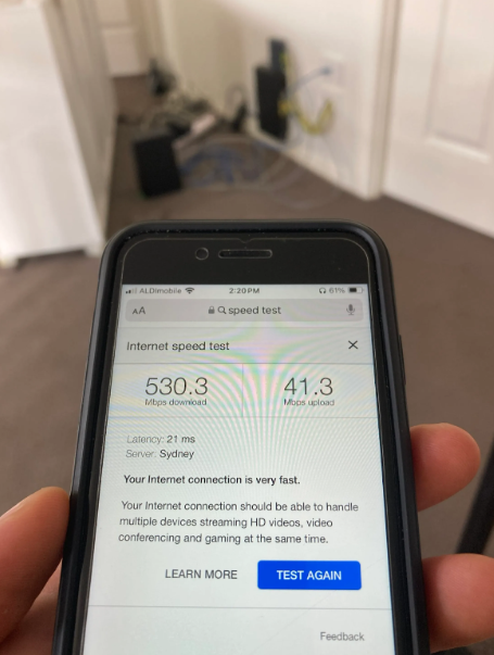 home internet speed test performed at a property in Helensvale