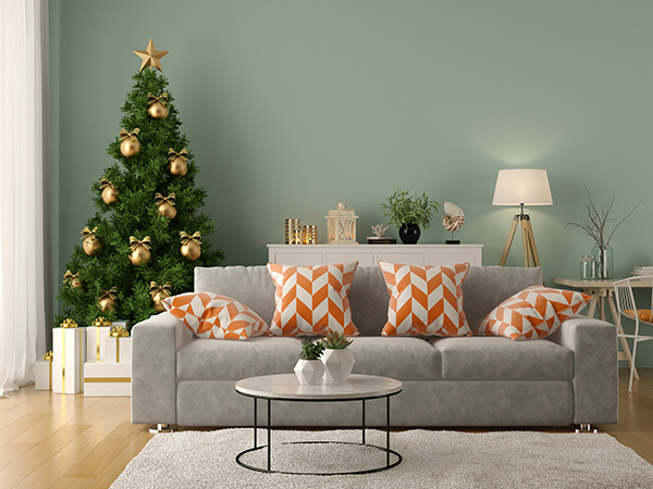 Loungeroom with cushions and christmas tree