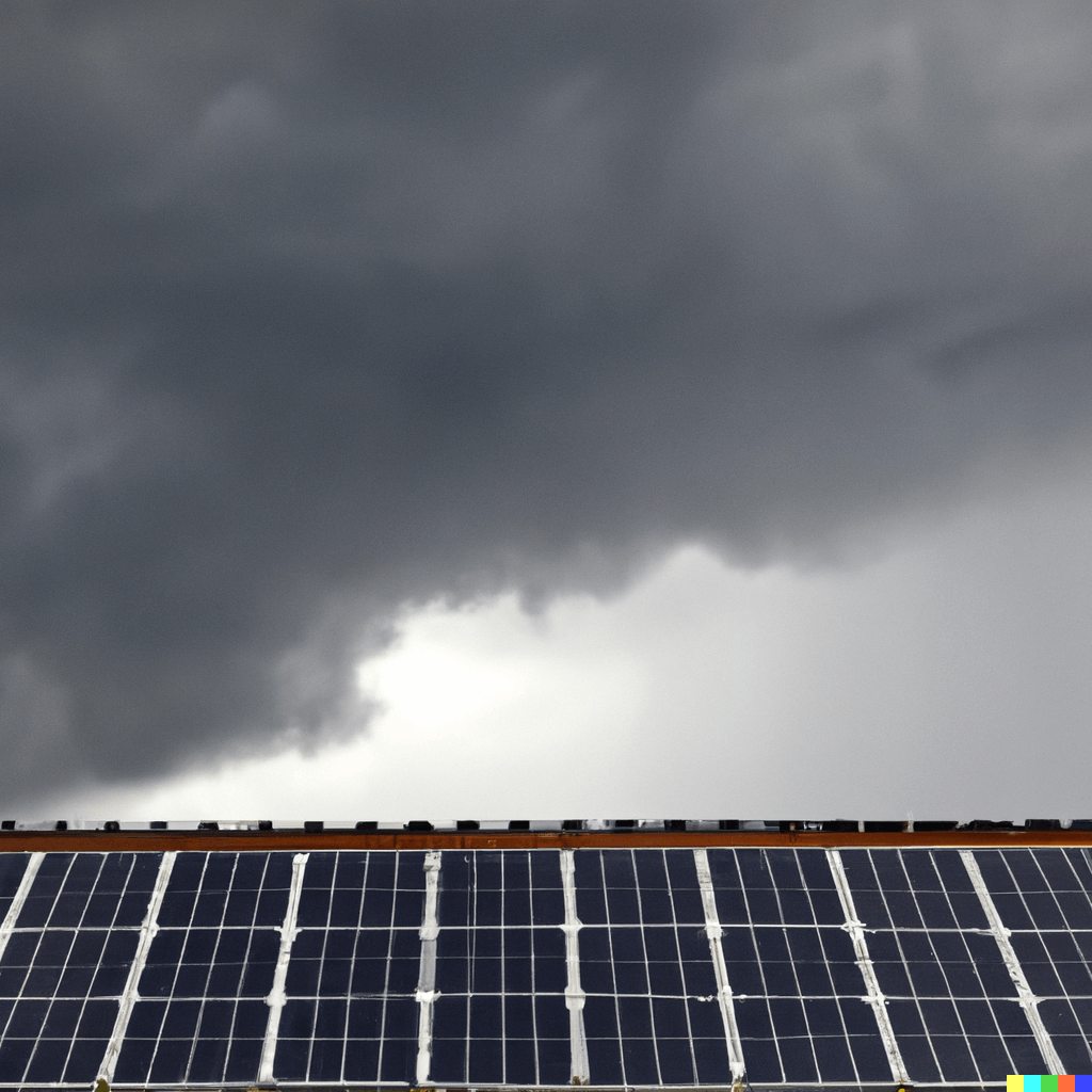 Solar panels working on a wet and cloudy day